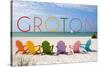 Groton, Connecticut - Colorful Beach Chairs-Lantern Press-Stretched Canvas