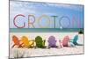 Groton, Connecticut - Colorful Beach Chairs-Lantern Press-Mounted Art Print