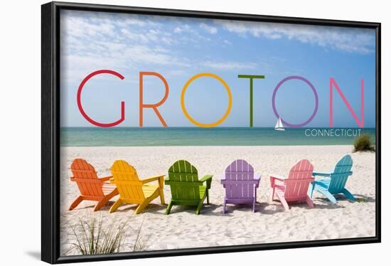 Groton, Connecticut - Colorful Beach Chairs-Lantern Press-Framed Art Print