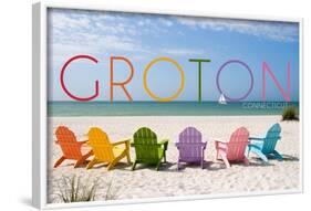 Groton, Connecticut - Colorful Beach Chairs-Lantern Press-Framed Art Print