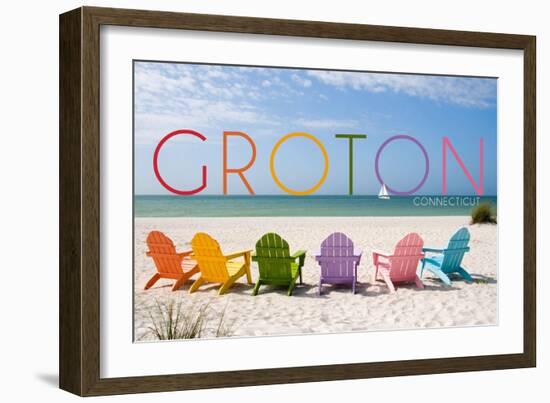 Groton, Connecticut - Colorful Beach Chairs-Lantern Press-Framed Art Print