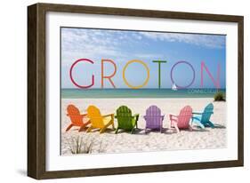 Groton, Connecticut - Colorful Beach Chairs-Lantern Press-Framed Art Print