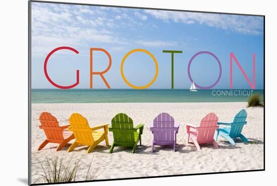 Groton, Connecticut - Colorful Beach Chairs-Lantern Press-Mounted Art Print
