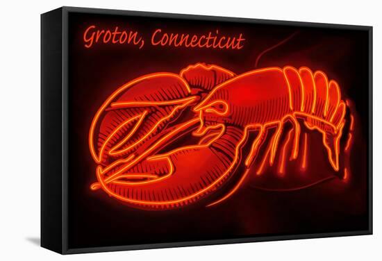 Groton, Connecticut - Lobster Neon Sign-Lantern Press-Framed Stretched Canvas
