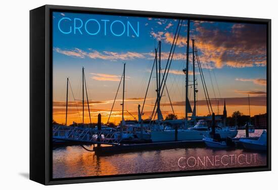 Groton, Connecticut - Sailboats at Sunset-Lantern Press-Framed Stretched Canvas