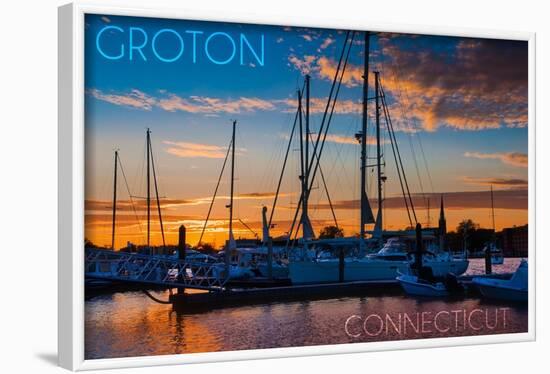 Groton, Connecticut - Sailboats at Sunset-Lantern Press-Framed Art Print