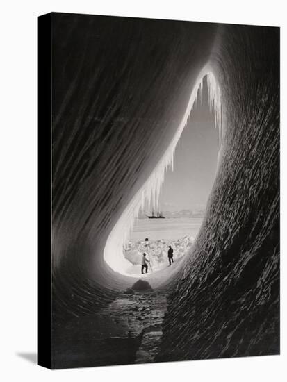 Grotto in an Iceberg, 1911 (B/W Photo)-Herbert Ponting-Stretched Canvas