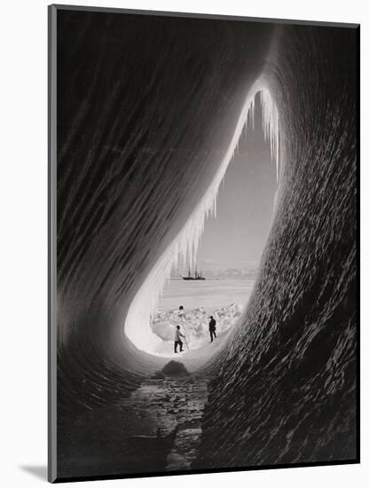 Grotto in an Iceberg, 1911 (B/W Photo)-Herbert Ponting-Mounted Giclee Print