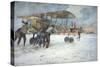 Ground Crew and Pilot Manhandle a French Spad Fighter Through the Snow to a Hangar, January 1918-Francois Flameng-Stretched Canvas