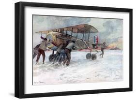 Ground Crew Attending to a French Spad on a Snow-Covered Field, 1918-Francois Flameng-Framed Giclee Print