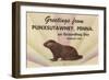 Groundhog, Greetings from Punxsutawney, Pennsylvania-null-Framed Art Print