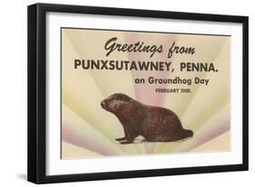 Groundhog, Greetings from Punxsutawney, Pennsylvania-null-Framed Art Print