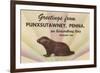 Groundhog, Greetings from Punxsutawney, Pennsylvania-null-Framed Art Print