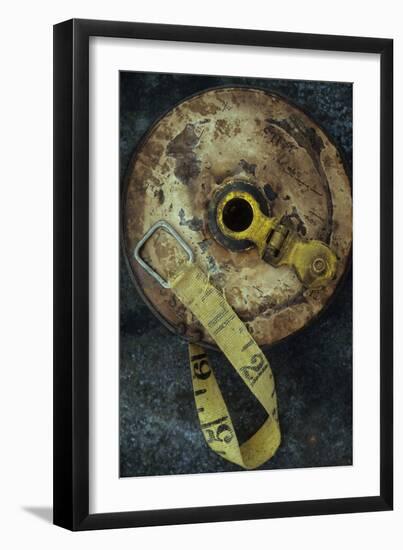 Groundsmans Measuring Tape in Well Worn Metal Case with Brass Winding Handle Lying-Den Reader-Framed Photographic Print