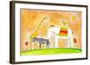 Group Of Animals, Child'S Drawing Watercolor Painting-brozova-Framed Art Print