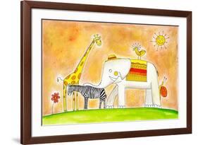 Group Of Animals, Child'S Drawing Watercolor Painting-brozova-Framed Premium Giclee Print