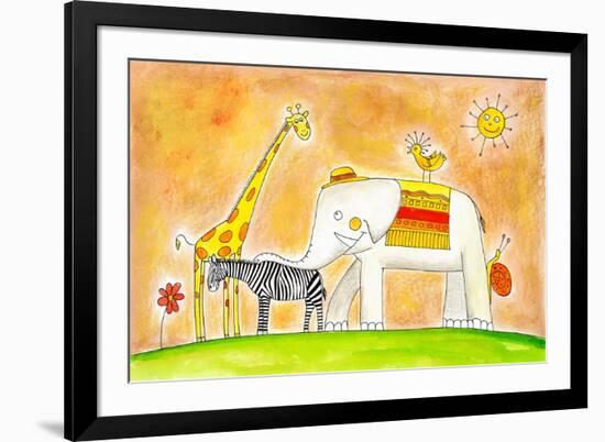 Group Of Animals, Child'S Drawing Watercolor Painting-brozova-Framed Premium Giclee Print