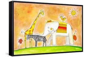 Group Of Animals, Child'S Drawing Watercolor Painting-brozova-Framed Stretched Canvas