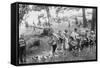 Group of Boys Carry Loaves of Bread from Wagons Near Beach Front in Woods.-null-Framed Stretched Canvas