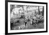 Group of Boys Carry Loaves of Bread from Wagons Near Beach Front in Woods.-null-Framed Premium Giclee Print