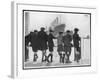 Group of Boys Lean Against the Dock Railings and Watch a Steamship Being Built-null-Framed Art Print