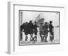 Group of Boys Lean Against the Dock Railings and Watch a Steamship Being Built-null-Framed Art Print