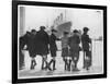 Group of Boys Lean Against the Dock Railings and Watch a Steamship Being Built-null-Framed Art Print