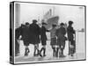 Group of Boys Lean Against the Dock Railings and Watch a Steamship Being Built-null-Stretched Canvas