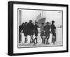 Group of Boys Lean Against the Dock Railings and Watch a Steamship Being Built-null-Framed Art Print