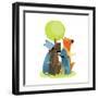 Group of Cartoon Dogs Sitting under Tree Smiling. Group of Cartoon Dogs under Green Tree on White B-Popmarleo-Framed Art Print