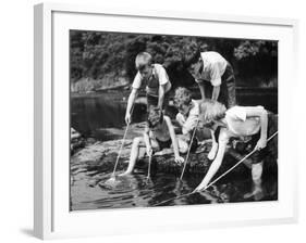 Group of Children Fishing in a Stream with Nets-null-Framed Photographic Print