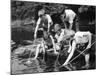 Group of Children Fishing in a Stream with Nets-null-Mounted Photographic Print