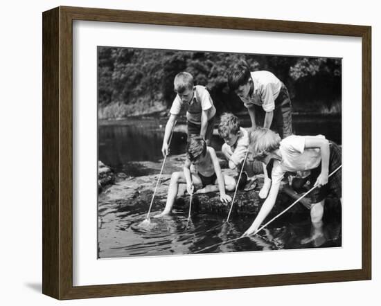 Group of Children Fishing in a Stream with Nets-null-Framed Photographic Print