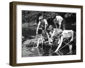 Group of Children Fishing in a Stream with Nets-null-Framed Photographic Print