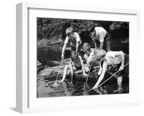 Group of Children Fishing in a Stream with Nets-null-Framed Photographic Print