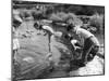 Group of Children Fishing with Nets in a Country Stream-null-Mounted Photographic Print