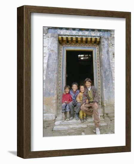 Group of Children from Village, Chedadong, Tibet, China-Doug Traverso-Framed Photographic Print