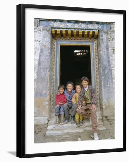 Group of Children from Village, Chedadong, Tibet, China-Doug Traverso-Framed Photographic Print