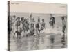 Group of Children in Striped Bathing Costumes Paddle Happily in the Surf at Heyst Sur Mer Belgium-null-Stretched Canvas