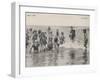 Group of Children in Striped Bathing Costumes Paddle Happily in the Surf at Heyst Sur Mer Belgium-null-Framed Photographic Print