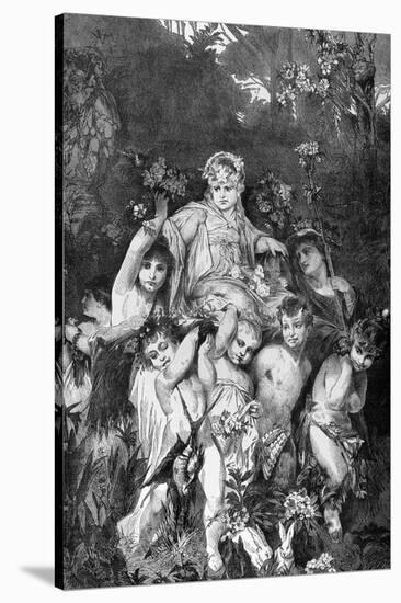 Group of Cupids. by Knesing. Reproduces a Painting by Hans Makart (1840-1884)-null-Stretched Canvas