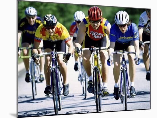 Group of Cyclists Riding Bicycles-null-Mounted Photographic Print