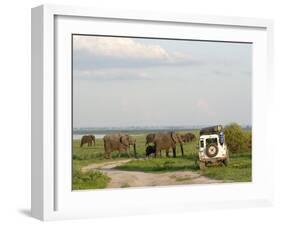 Group of Elephants and Landrover, Chobe National Park, Botswana, Africa-Peter Groenendijk-Framed Photographic Print