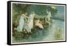 Group of Fairies Fishing in the River for Stars-P. Kauffmann-Framed Stretched Canvas