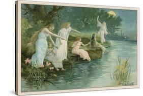 Group of Fairies Fishing in the River for Stars-P. Kauffmann-Stretched Canvas