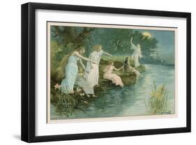 Group of Fairies Fishing in the River for Stars-P. Kauffmann-Framed Art Print