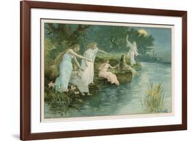 Group of Fairies Fishing in the River for Stars-P. Kauffmann-Framed Art Print