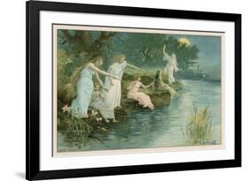 Group of Fairies Fishing in the River for Stars-P. Kauffmann-Framed Art Print