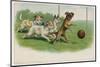 Group of Four Dogs Play a Lively Game of Football One of Them is About to Score a Goal-null-Mounted Photographic Print