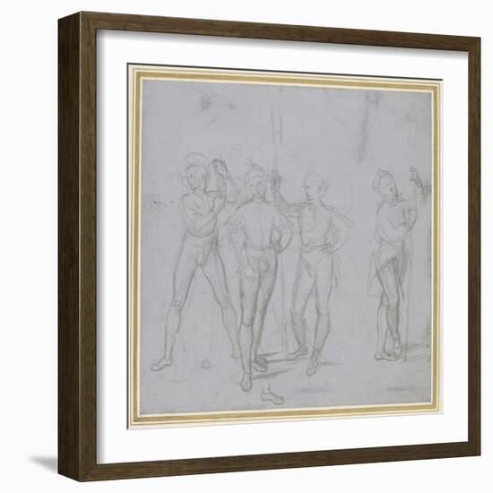Group of Four Standing Soldiers (Silverpoint on a Blue-Grey Preparation on Off-White Paper)-Raphael-Framed Giclee Print
